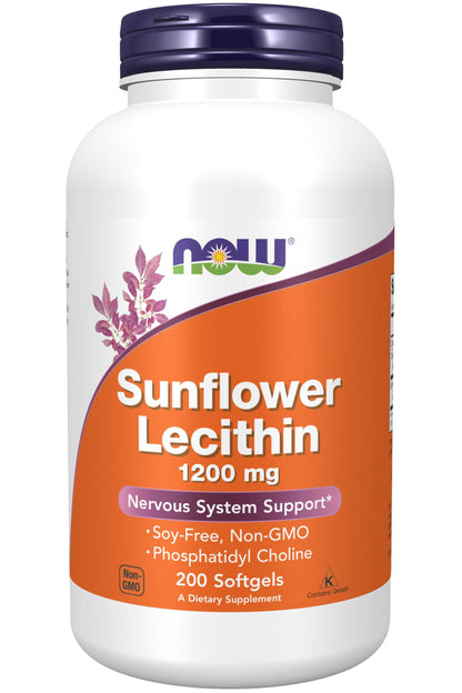 Now Foods Sunflower Lecithin - Phosphatidyl Choline 1,200 mg (200 Softgels) | Non-GMO & Soy-Free