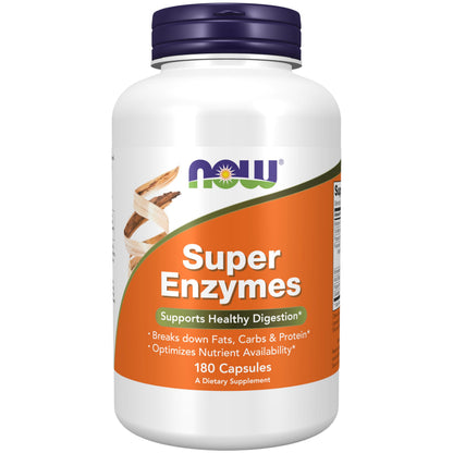 NOW Foods Super Enzymes - Bromelain, Ox Bile, Pancreatin & Papain | 180 Capsules