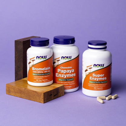 NOW Foods Super Enzymes - Bromelain, Ox Bile, Pancreatin & Papain | 180 Capsules