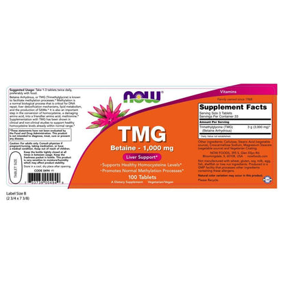 NOW Foods Extra Strength TMG 1,000 mg Tablets – 100 Count