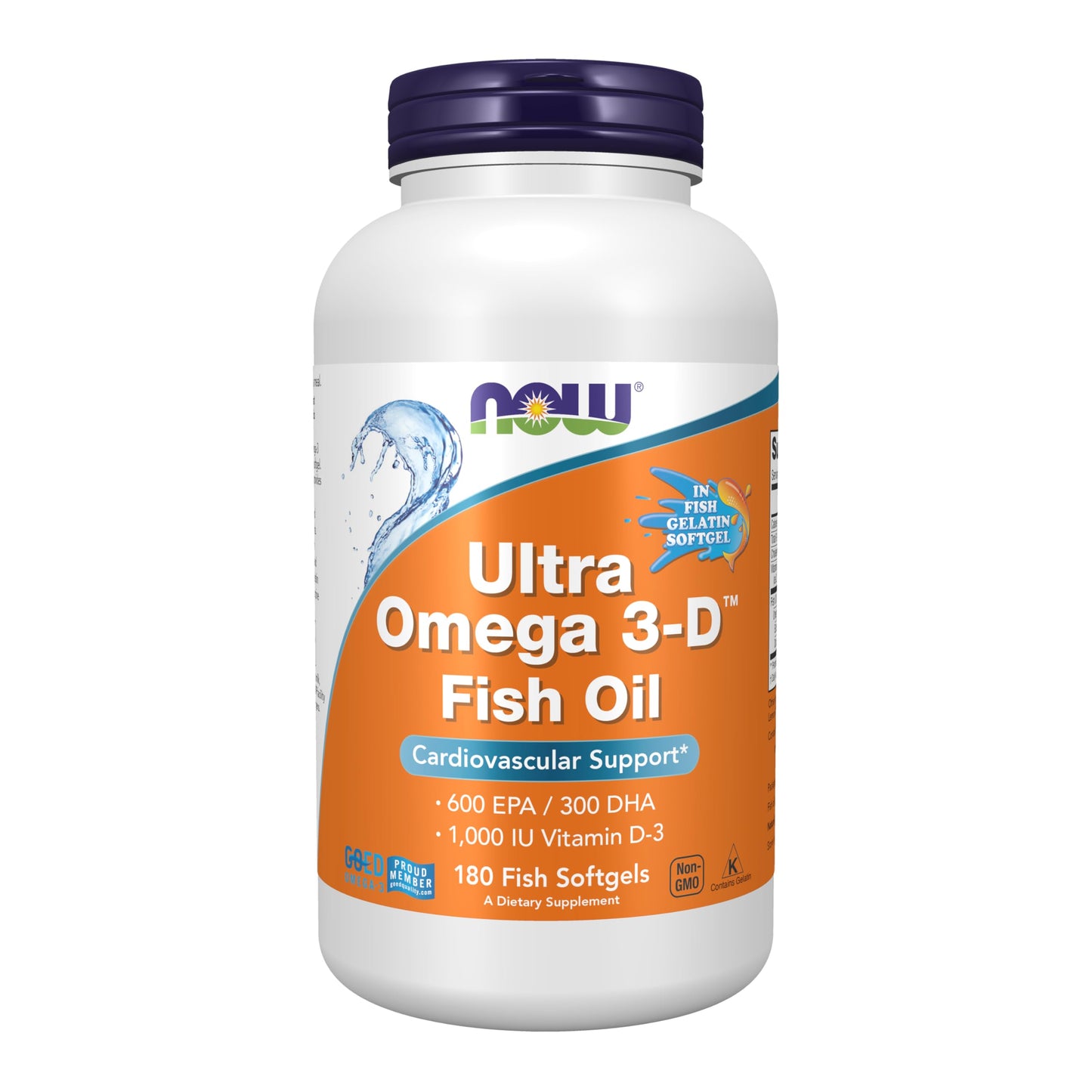 NOW Foods Ultra Omega 3-D™ – Omega-3 Fish Oil + Vitamin D-3, Cardiovascular Support, 180 Softgels