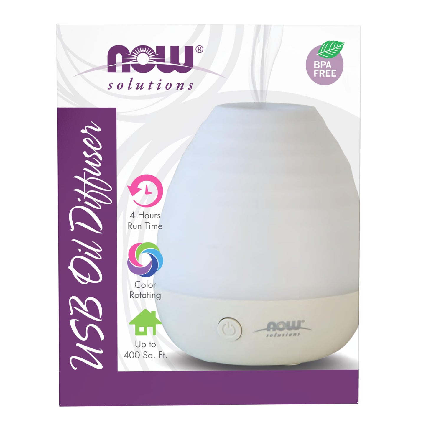 NOW Foods Ultrasonic USB Diffuser – Quiet, Heat-Free Aromatherapy with Color-Changing LED