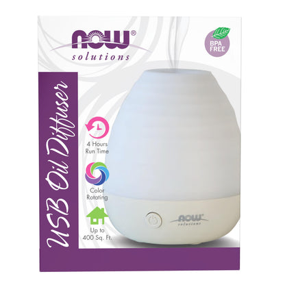 NOW Foods Ultrasonic USB Diffuser – Quiet, Heat-Free Aromatherapy with Color-Changing LED