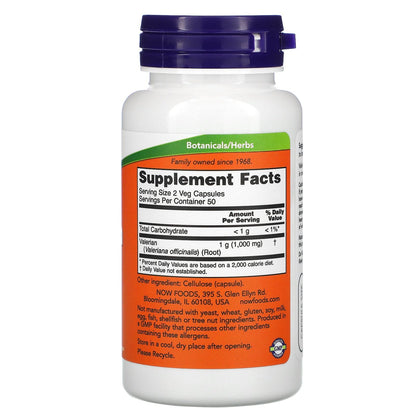 NOW Foods Valerian Root 500mg - 100 Capsules | Sleep Support