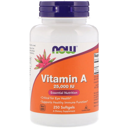 Now Foods Vitamin A 25,000 IU from Fish Liver Oil - 500 Softgels (Pack of 2) | Eye Health & Immune Support