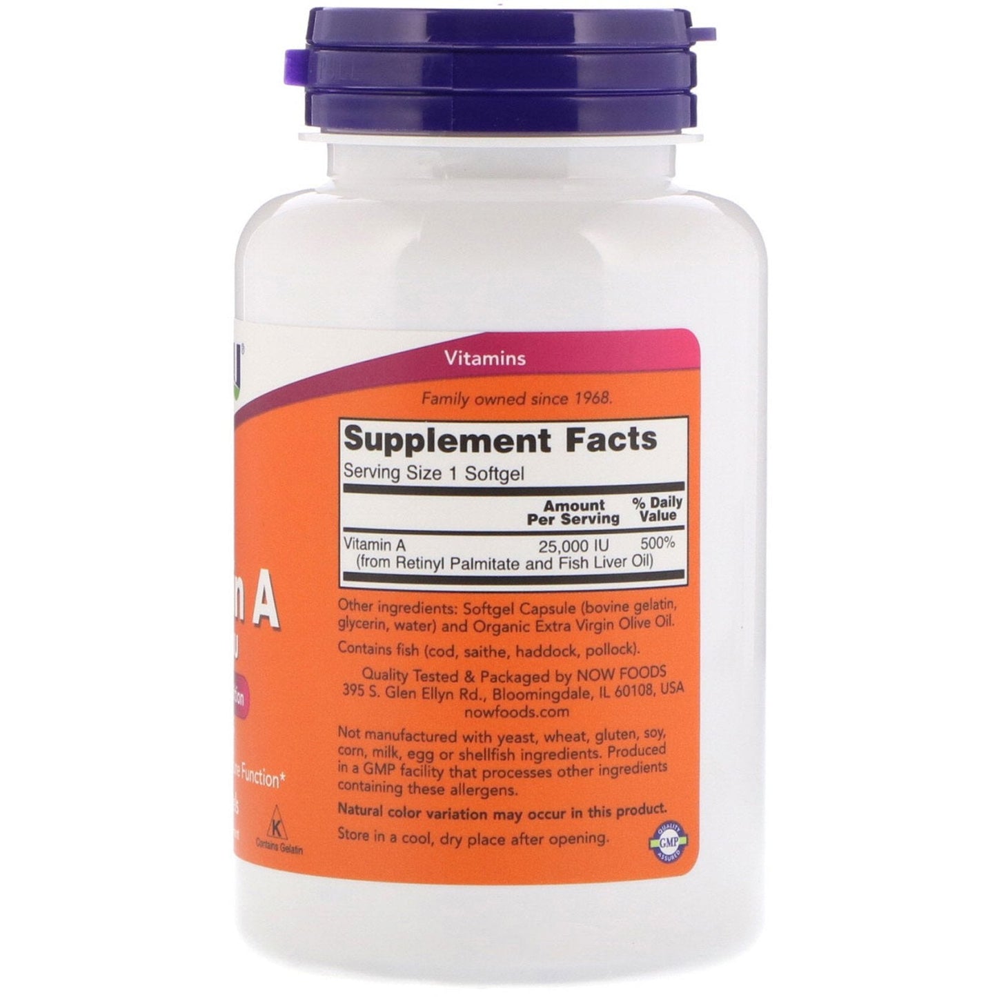 Now Foods Vitamin A 25,000 IU from Fish Liver Oil - 500 Softgels (Pack of 2) | Eye Health & Immune Support