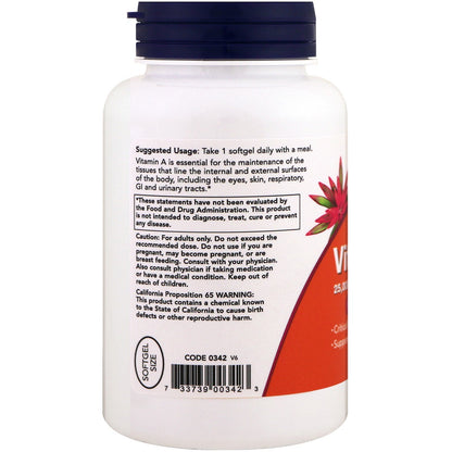 Now Foods Vitamin A 25,000 IU from Fish Liver Oil - 500 Softgels (Pack of 2) | Eye Health & Immune Support