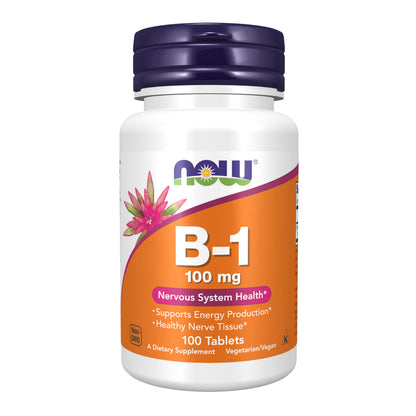 NOW Foods Vitamin B-1 (Thiamin) 100 mg – Energy Production & Nervous System Support | 100 Tablets