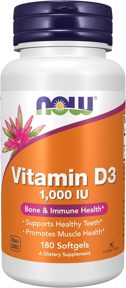 NOW Foods Vitamin D-3 High Potency 1000 IU Softgels – 180 Count