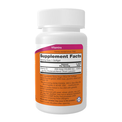 NOW Foods Vitamin D-3 10,000 IU Softgels – Vitamin D for Immune Support (240 Softgels)