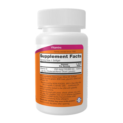 NOW Foods Vitamin D-3 10,000 IU Softgels – Highest Potency (30 Softgels)