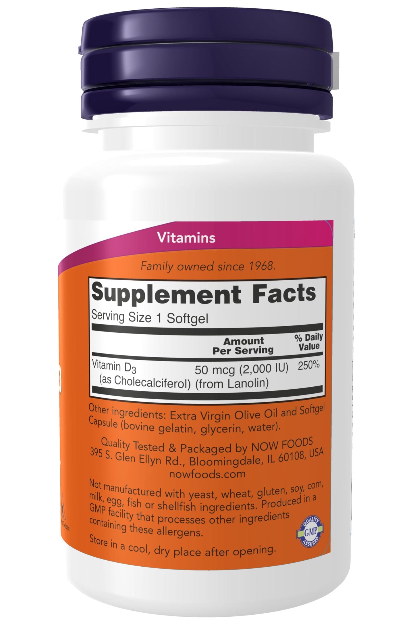 Now Foods Vitamin D3 2000 IU Softgels – High Potency, Non-GMO, Kosher