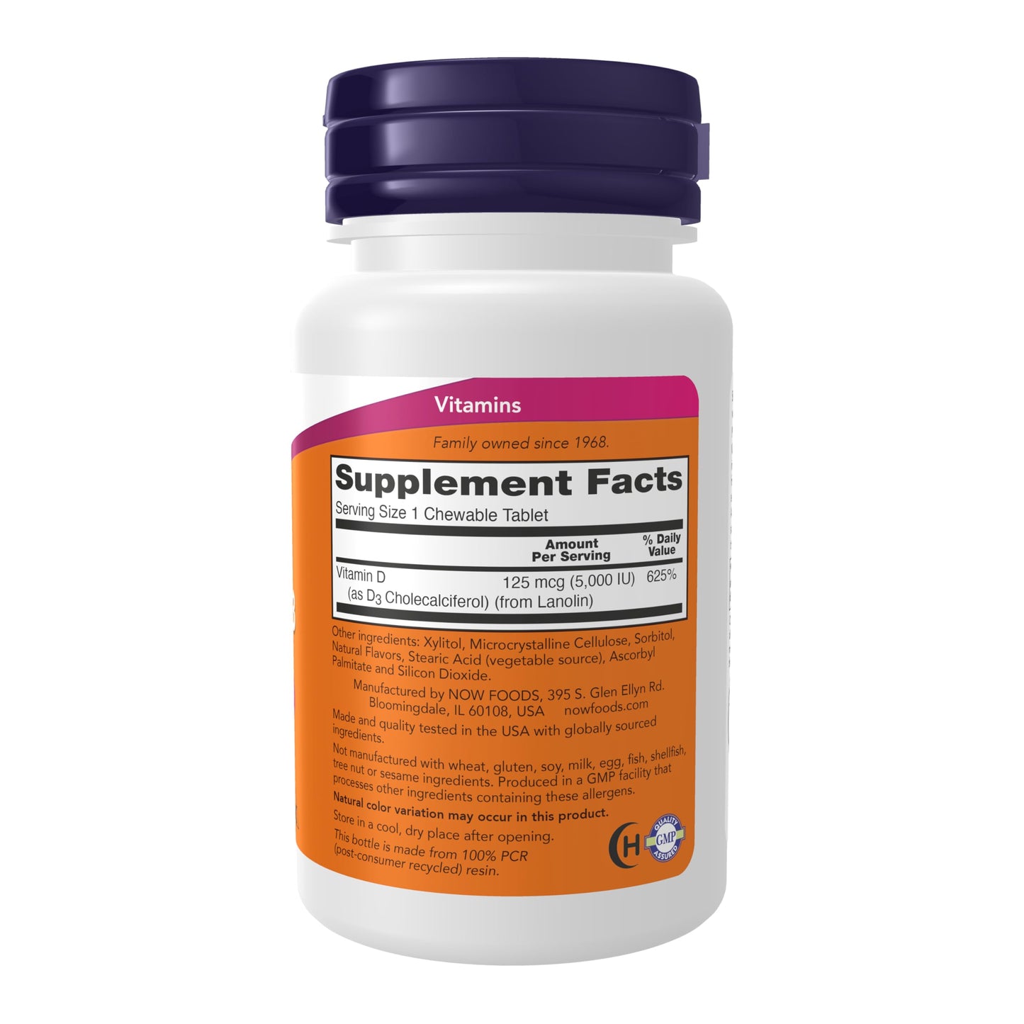 NOW Foods Vitamin D-3 5000 IU Chewables – Natural Mint Flavor, Immune & Bone Support (120 Chewables)