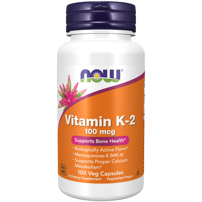 NOW Foods Vitamin K-2 MK-4 100 mcg - 100 Veg Capsules | Bone Health