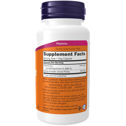 NOW Foods Vitamin K-2 MK-4 100 mcg - 100 Veg Capsules | Bone Health