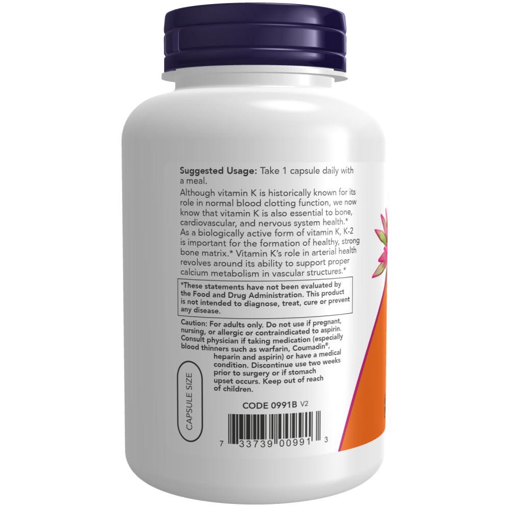 NOW Foods Vitamin K-2 250 Veg Capsule | Menaquinone-4 for Bone & Artery Health