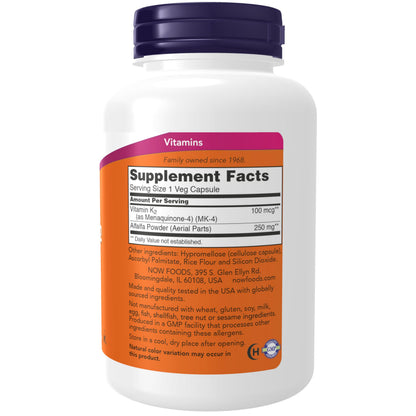 NOW Foods Vitamin K-2 100 mcg MK-4 – Bone Health Support | 250 Veg Capsules
