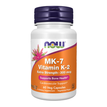 NOW Foods Vitamin K2 MK-7 300 mcg - Extra Strength Supports Bone & Cardiovascular Health | 60 Veg Capsules