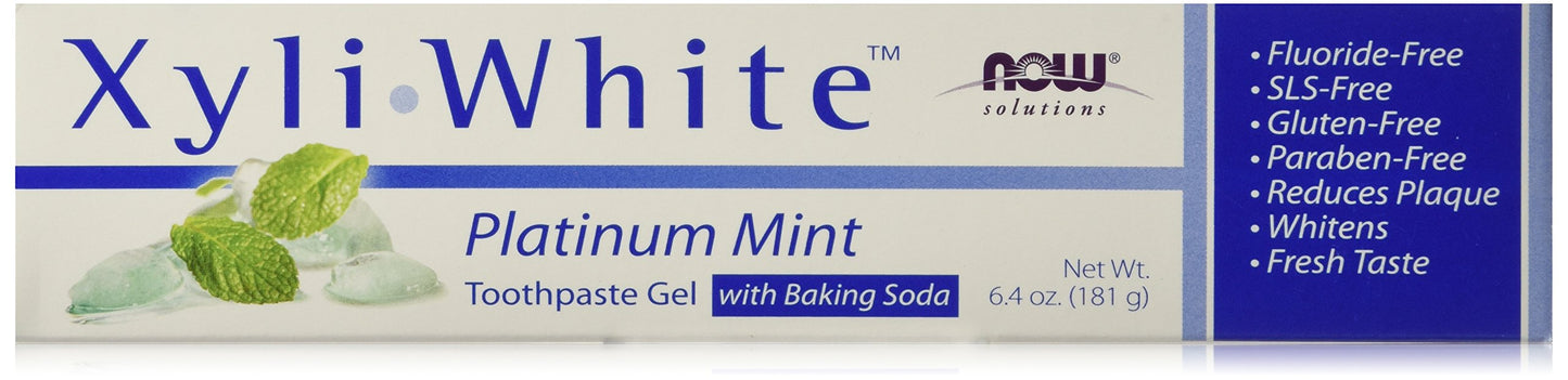 Now Foods XyliWhite Baking Soda Toothpaste Platinum Mint 6.4 oz – Pack of 4 | Fluoride-Free, Xylitol Toothpaste