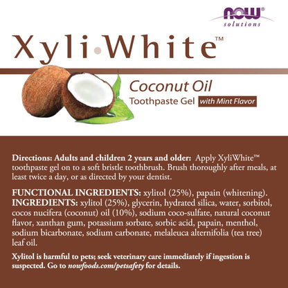 NOW Foods XyliWhite Toothpaste Gel – Fluoride-Free, Xylitol, Coconut Oil, Coconut-Mint