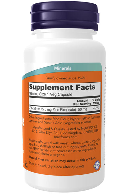 Now Foods Zinc Picolinate, 120 caps 50mg (2-Pack)