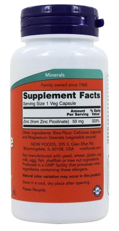NOW Foods Zinc Picolinate 50 mg – 120 Capsules | Vegetarian
