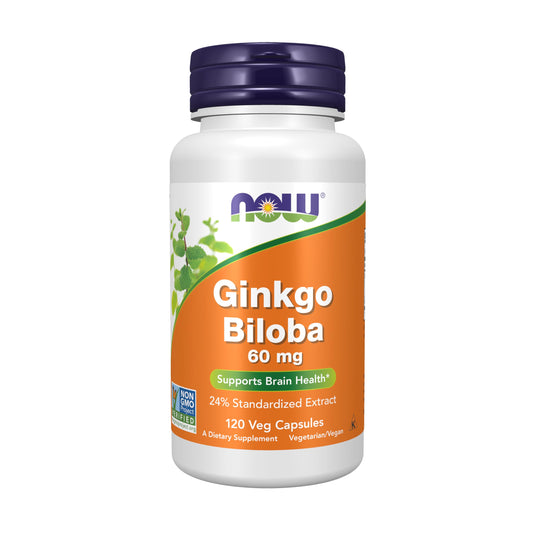NOW Foods Ginkgo Biloba 60 mg – 24% Standardized Extract, Non-GMO Project Verified, 120 Veg Capsules BritishVita | Premium UK Vitamins & Wellness Supplements