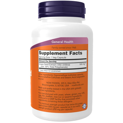 NOW Grape Seed Extract 500 mg | 90% Polyphenols | 90 Veg Capsules