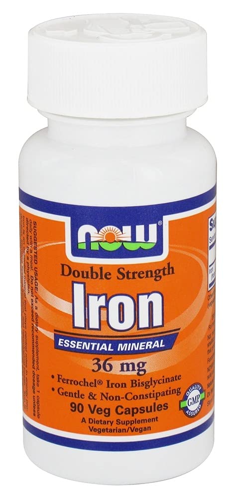 NOW Iron 36 mg Double Strength – Ferrochel Iron Bisglycinate, 90 Veg Capsules