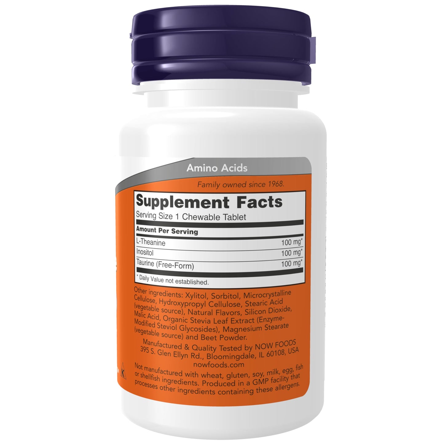 NOW L-Theanine 100 mg with Inositol & Taurine – Tension Support, 90 Chewables