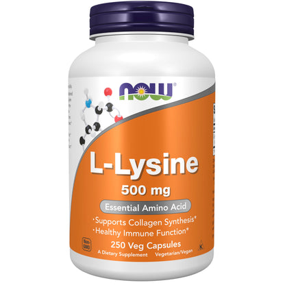 NOW L-lysine 500 mg, 250 Capsules | Essential Amino Acid Supplement