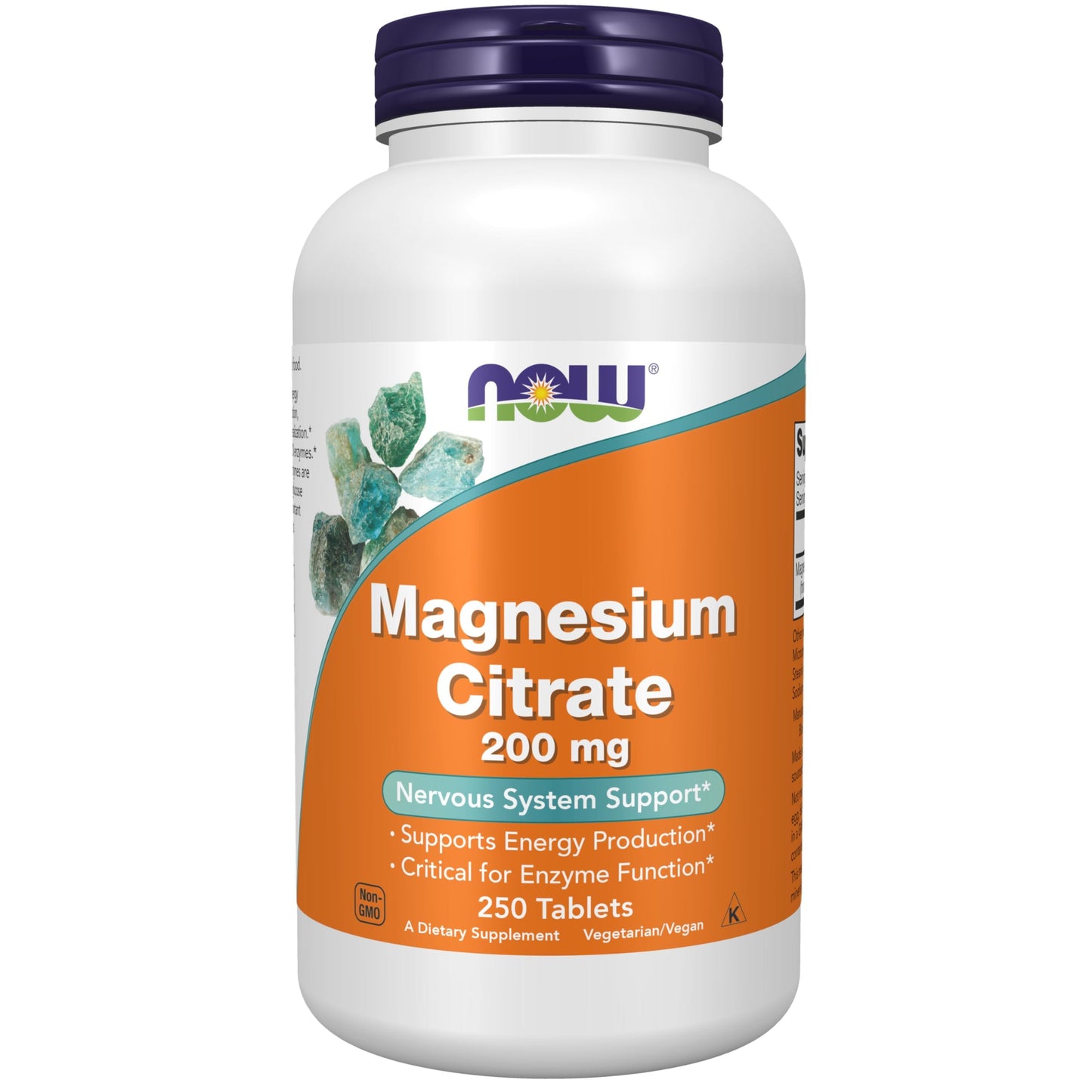 NOW Magnesium Citrate 200 mg – Nervous System & Enzyme Support (250 Count)