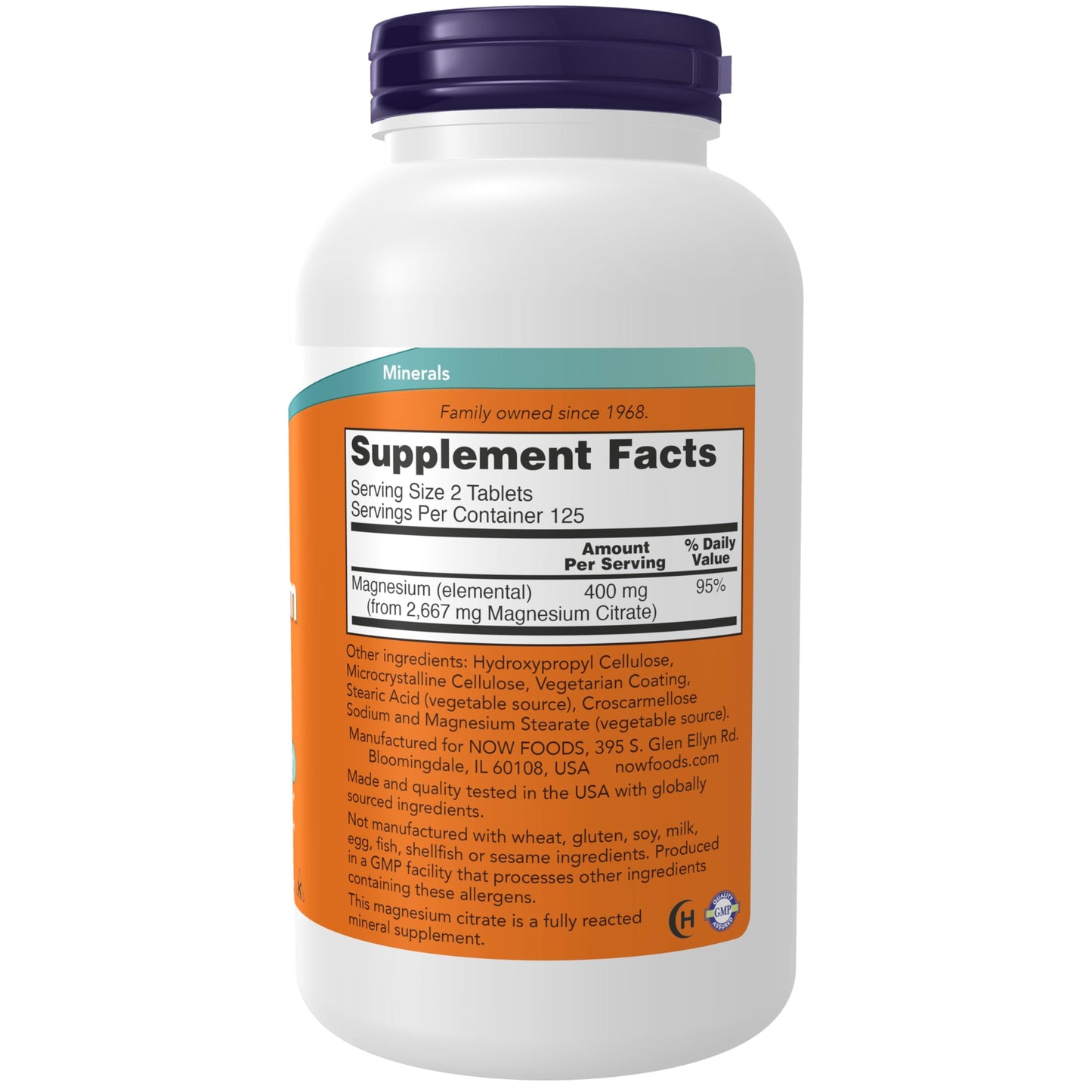 NOW Magnesium Citrate 200 mg – Nervous System & Enzyme Support (250 Count)