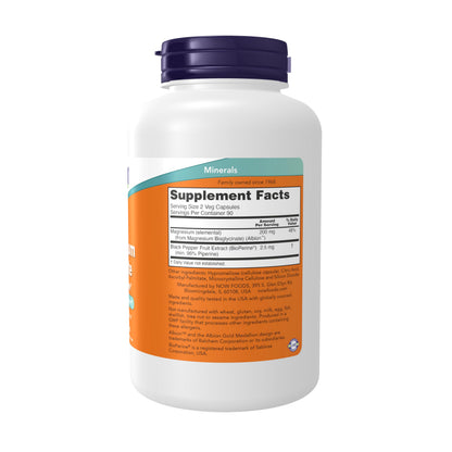 NOW Supplements Magnesium Glycinate with BioPerine, 180 Veg Capsules