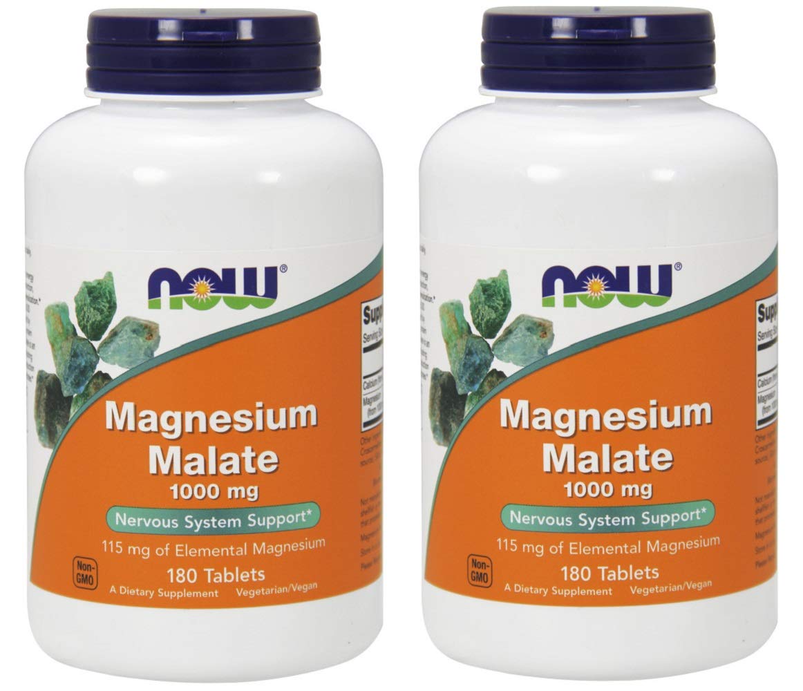 NOW Magnesium Malate 1000mg | 180 Tablets (Pack of 2) – Energy & Nerve Support