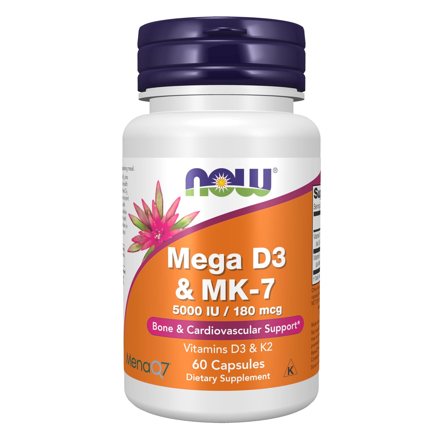NOW Foods Mega D-3 & MK-7 – D-3 & K-2, 5,000 IU / 180 mcg, 60 Veg Capsules, Bone & Cardiovascular Support*