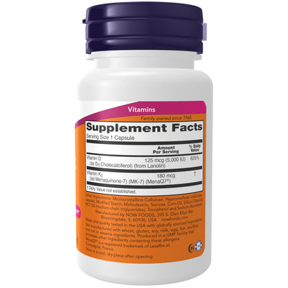 NOW Foods Mega D-3 & MK-7 – D-3 & K-2, 5,000 IU / 180 mcg, 60 Veg Capsules, Bone & Cardiovascular Support*