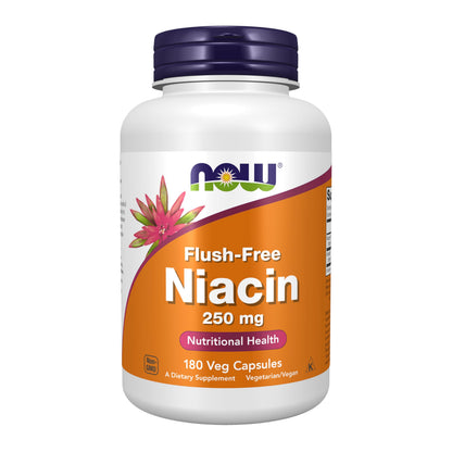 NOW Foods Niacin 250 mg Flush-Free (Vitamin B-3) | 180 Veg Capsules