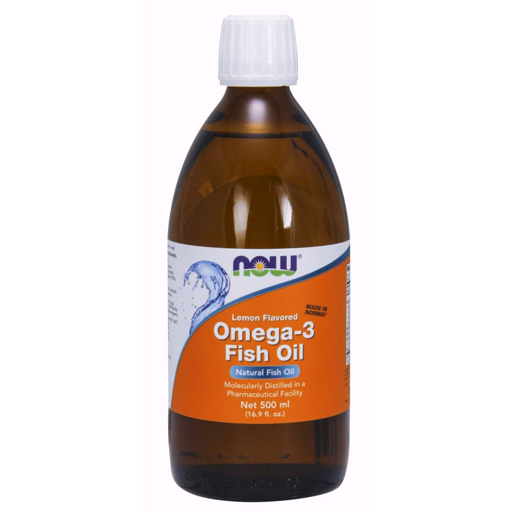 NOW Supplements Omega-3 Fish Oil Liquid Lemon Flavor, Molecularly Distilled, 16.9 oz