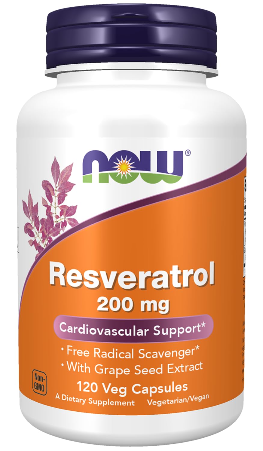 NOW Natural Resveratrol 200 mg with Red Wine Extract – 120 Veg Capsules
