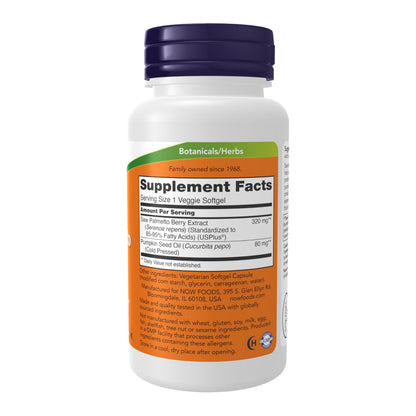 NOW Supplements Saw Palmetto Extract 320 mg with Pumpkin Seed Oil – Men’s Health Prostate Support, 90 Veg Softgels