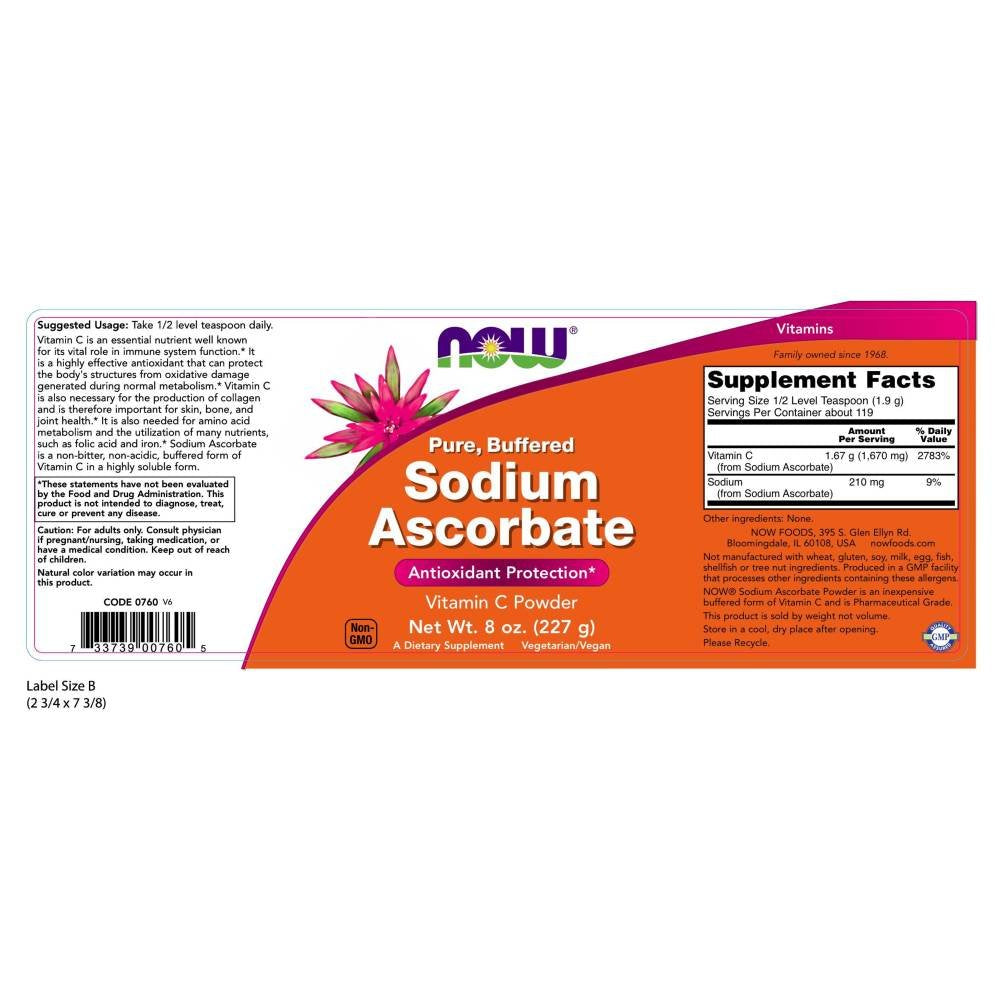 NOW Foods Sodium Ascorbate Powder – 8 oz (Pack of 2) | Buffered Vitamin C