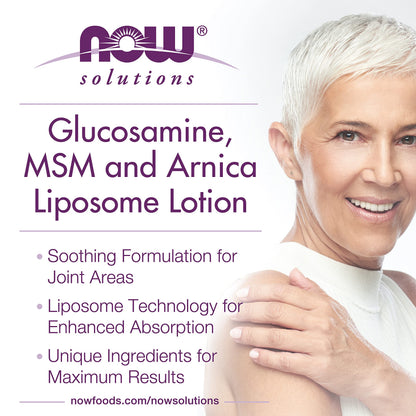 NOW Foods Solutions Glucosamine, MSM & Arnica Liposomal Lotion for Joint Areas, 8 oz