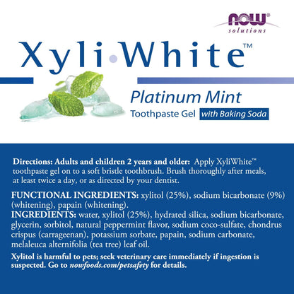 NOW Solutions XyliWhite Toothpaste Gel Platinum Mint – Cleanses & Whitens (6.4 oz)