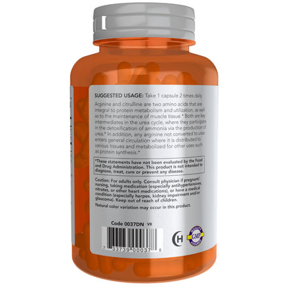 NOW Sports Arginine & Citrulline 500 mg / 250 mg - 120 Veg Capsules
