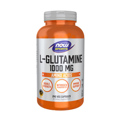 NOW Sports Nutrition L-Glutamine 1000 mg – Double Strength, 240 Veg Capsules