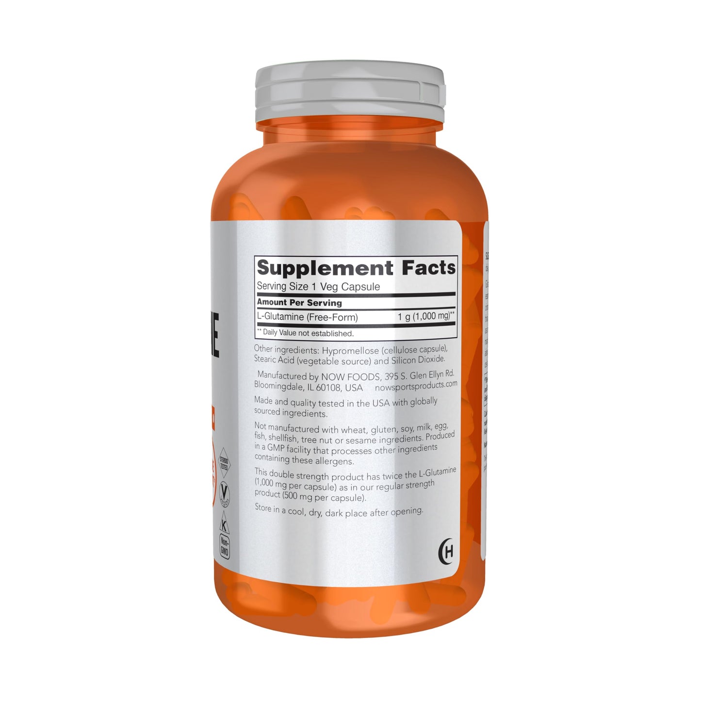 NOW Sports Nutrition L-Glutamine 1000 mg – Double Strength, 240 Veg Capsules