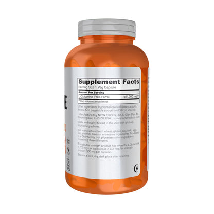 NOW Sports Nutrition L-Glutamine 1000 mg – Double Strength, 240 Veg Capsules