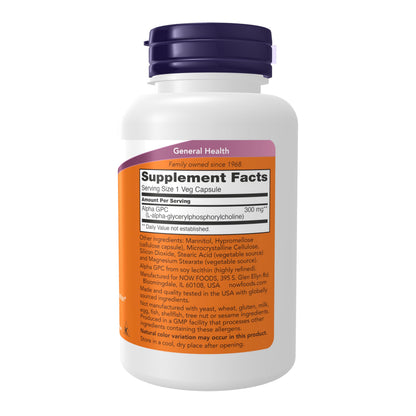 NOW Supplements Alpha GPC 300 mg with Bioavailable Choline | 60 Veg Capsules