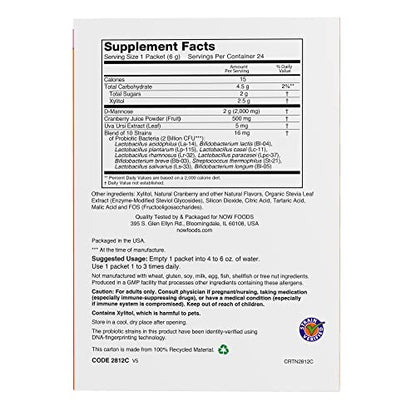 NOW Supplements Cranberry Mannose + Probiotics – 24/Box, 10 Probiotic Strains